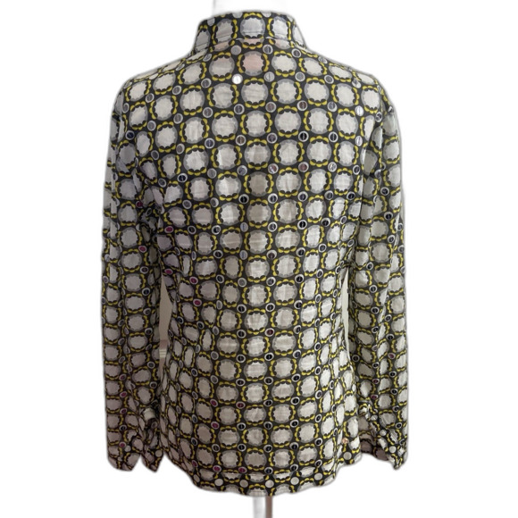 Tory Burch Stephanie Tunic Top Geometric Gray Yellow White Size 4 - Picture 6 of 10